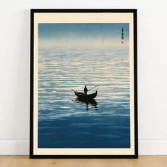 Japanese Seascape Wall Art – Vintage Coastal Art Print — art print in black frame on wooden floor