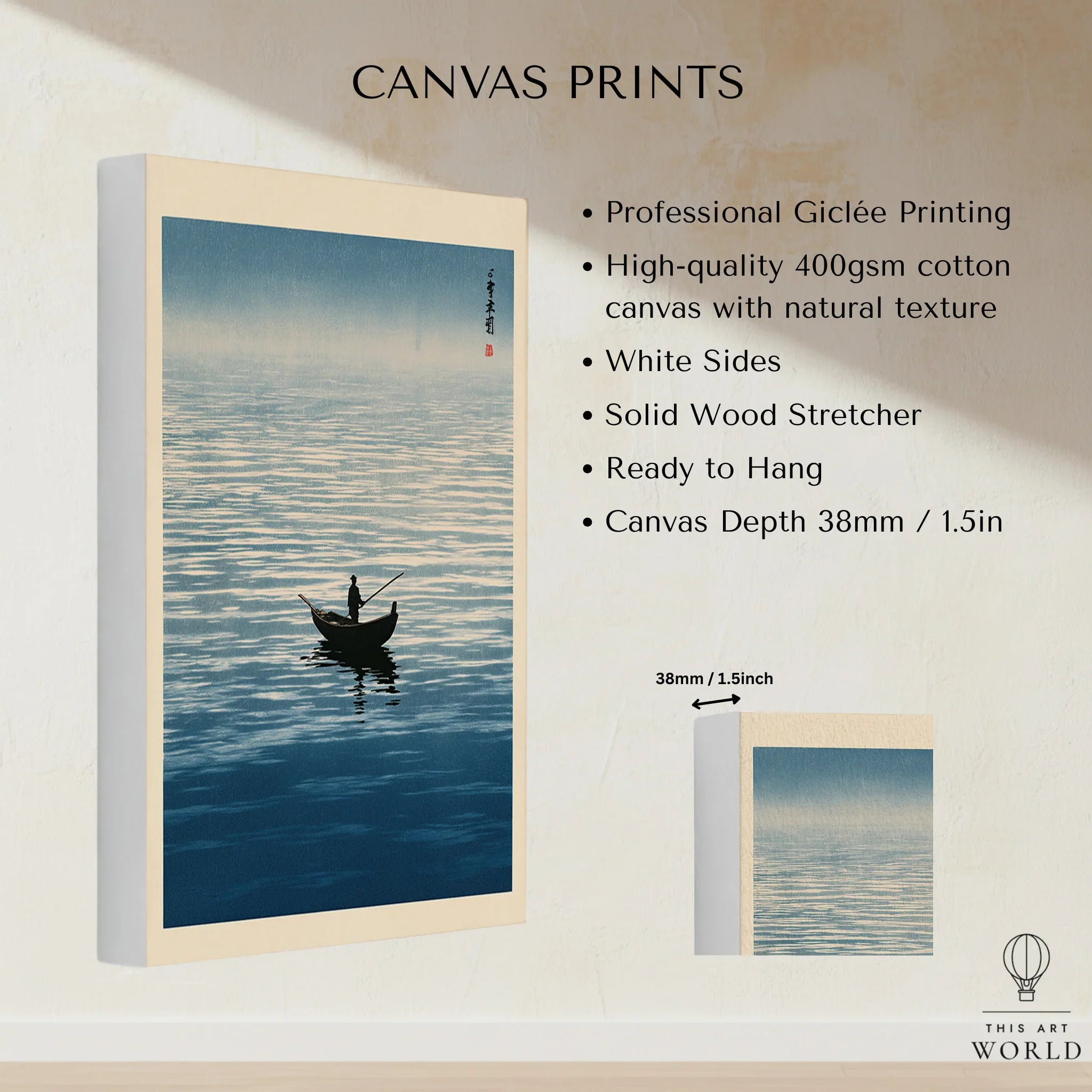 Japanese Seascape Wall Art – Vintage Coastal Art Print — canvas print stretched cotton canvas details