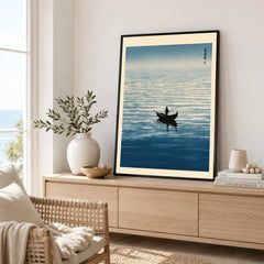 Japanese Seascape Wall Art – Vintage Coastal Art Print — framed artwork living room lifestyle setting