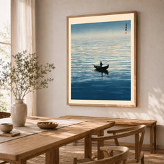 Japanese Seascape Wall Art – Vintage Coastal Art Print — dining room framed print natural wood frame