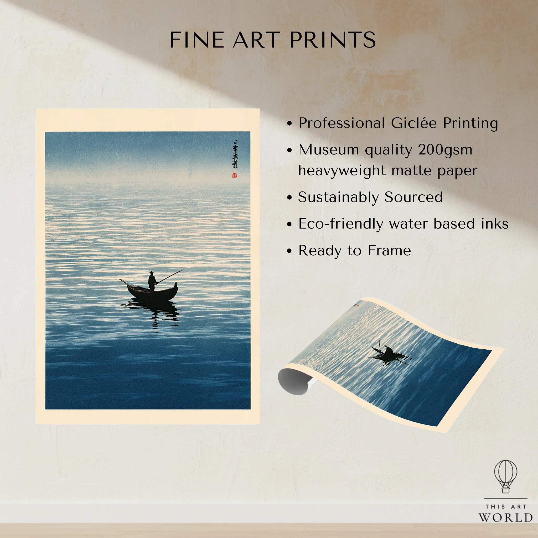 Japanese Seascape Wall Art – Vintage Coastal Art Print — fine art print unframed quality details