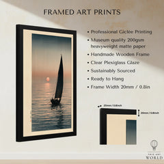 Japanese Sunset Seascape Art Print – Vintage Boat Wall Art — framed print details measurements quality details