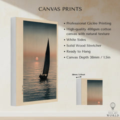 Japanese Sunset Seascape Art Print – Vintage Boat Wall Art — canvas print stretched cotton canvas details