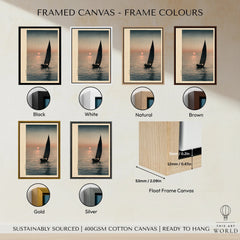 Japanese Sunset Seascape Art Print – Vintage Boat Wall Art — framed canvas float frame colour options