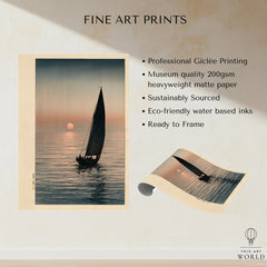 Japanese Sunset Seascape Art Print – Vintage Boat Wall Art — fine art print unframed quality details