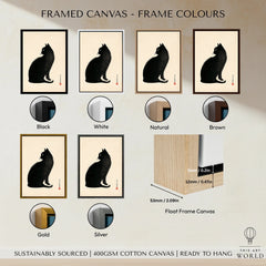 Japanese Black Cat Art Print – Vintage Japanese Wall Art — framed canvas float frame colour options