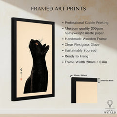 Japanese Cat Art Print – Black Cat Ukiyo-e Style Wall Art — framed print details measurements quality details