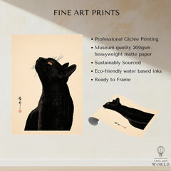 Japanese Cat Art Print – Black Cat Ukiyo-e Style Wall Art — fine art print unframed quality details
