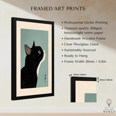 Japanese Black Cat Wall Art – Vintage Japan Art Print — framed print details measurements quality details