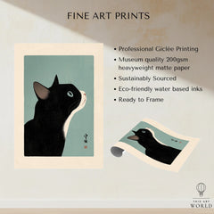 Japanese Black Cat Wall Art – Vintage Japan Art Print — fine art print unframed quality details