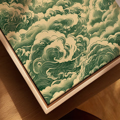 Japanese Cloud & Sun Art Print – Vintage Japan Wall Art — closeup framed canvas natural wood floating frame