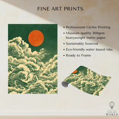 Japanese Cloud & Sun Art Print – Vintage Japan Wall Art — fine art print unframed quality details