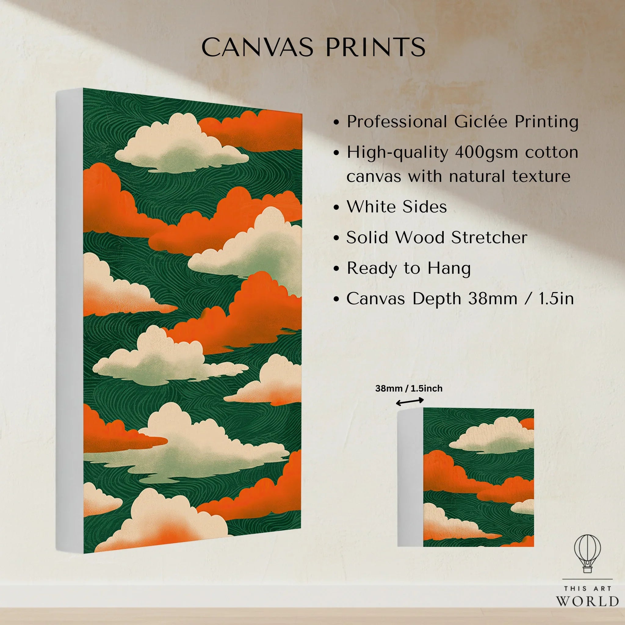 Japanese Cloud Art Print – Vintage Ukiyo-e Style Wall Art — canvas print stretched cotton canvas details