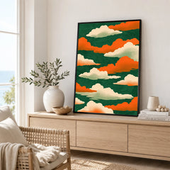 Japanese Cloud Art Print – Vintage Ukiyo-e Style Wall Art — framed artwork living room lifestyle setting