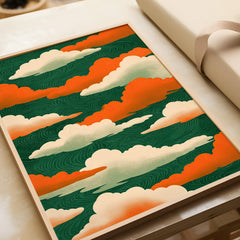 Japanese Cloud Art Print – Vintage Ukiyo-e Style Wall Art — framed art print closeup gift unwrapped natural frame