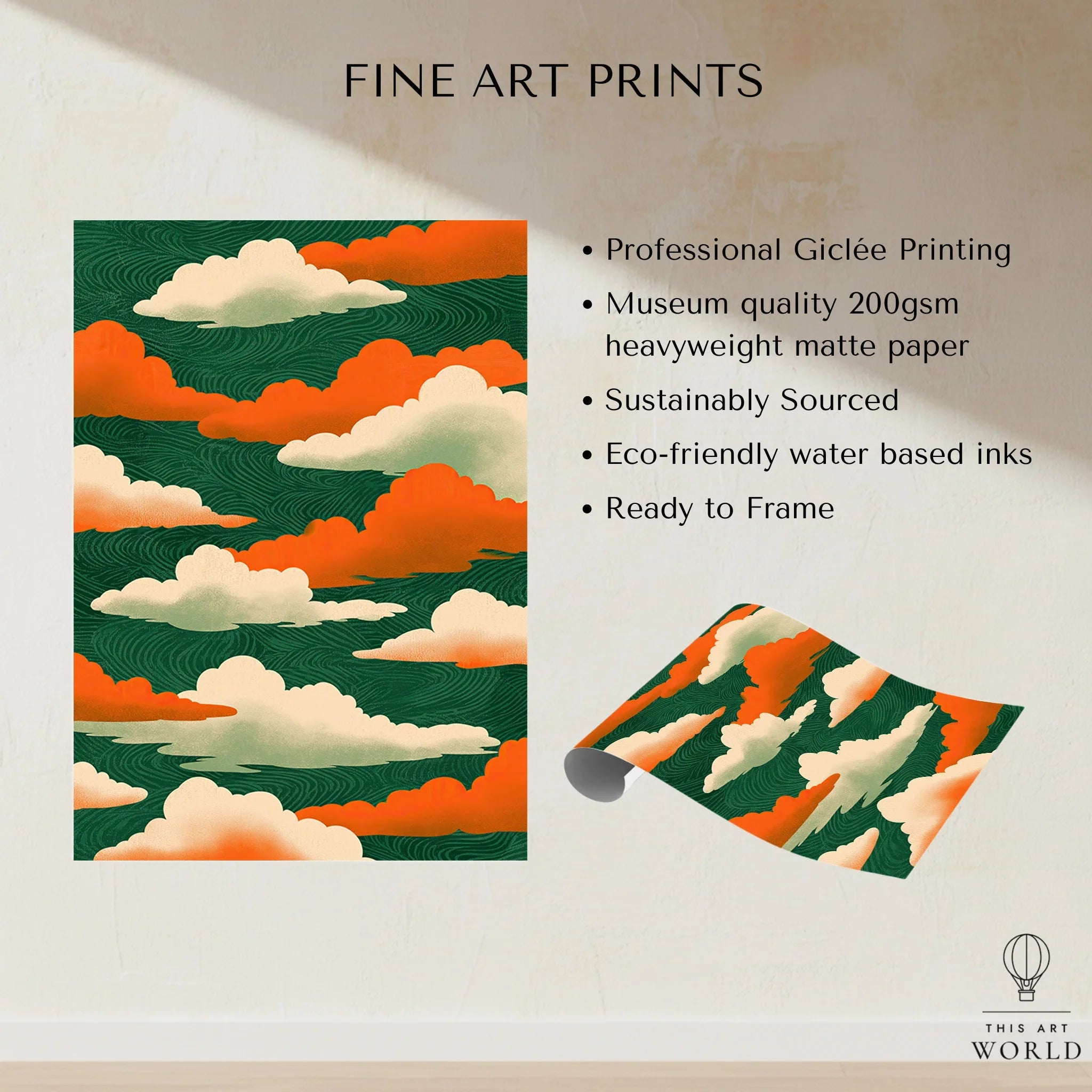 Japanese Cloud Art Print – Vintage Ukiyo-e Style Wall Art — fine art print unframed quality details