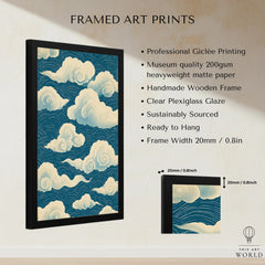 Japanese Cloud Pattern Art Print – Blue Vintage Wall Art — framed print details measurements quality details