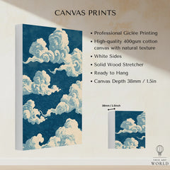Blue Japanese Cloud Art Print – Vintage Japan Wall Art — canvas print stretched cotton canvas details