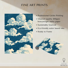 Blue Japanese Cloud Art Print – Vintage Japan Wall Art — fine art print unframed quality details