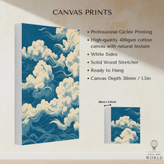 Japanese Sky Art Print – Vintage Cloud Wall Art — canvas print stretched cotton canvas details