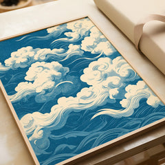 Japanese Sky Art Print – Vintage Cloud Wall Art — framed art print closeup gift unwrapped natural frame