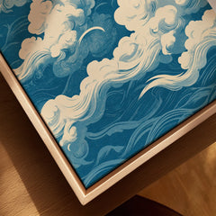 Japanese Sky Art Print – Vintage Cloud Wall Art — closeup framed canvas natural wood floating frame