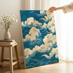 Japanese Sky Art Print – Vintage Cloud Wall Art — canvas print mirror edge hand holding room setting