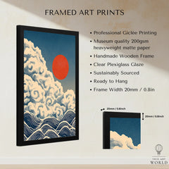Japanese Cloud & Wave Art Print – Vintage Wall Art — framed print details measurements quality details