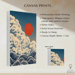 Japanese Cloud & Wave Art Print – Vintage Wall Art — canvas print stretched cotton canvas details