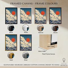 Japanese Cloud & Wave Art Print – Vintage Wall Art — framed canvas float frame colour options