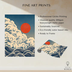 Japanese Cloud & Wave Art Print – Vintage Wall Art — fine art print unframed quality details