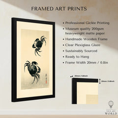 Japanese Crab Art Print – Vintage Coastal Wall Art — framed print details measurements quality details