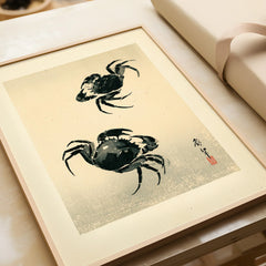Japanese Crab Art Print – Vintage Coastal Wall Art — framed art print closeup gift unwrapped natural frame