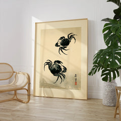 Japanese Crab Art Print – Vintage Coastal Wall Art — large framed print room setting chair plant