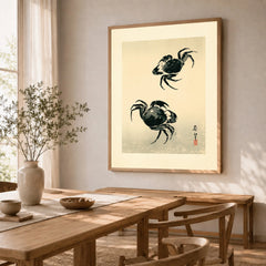 Japanese Crab Art Print – Vintage Coastal Wall Art — dining room framed print natural wood frame