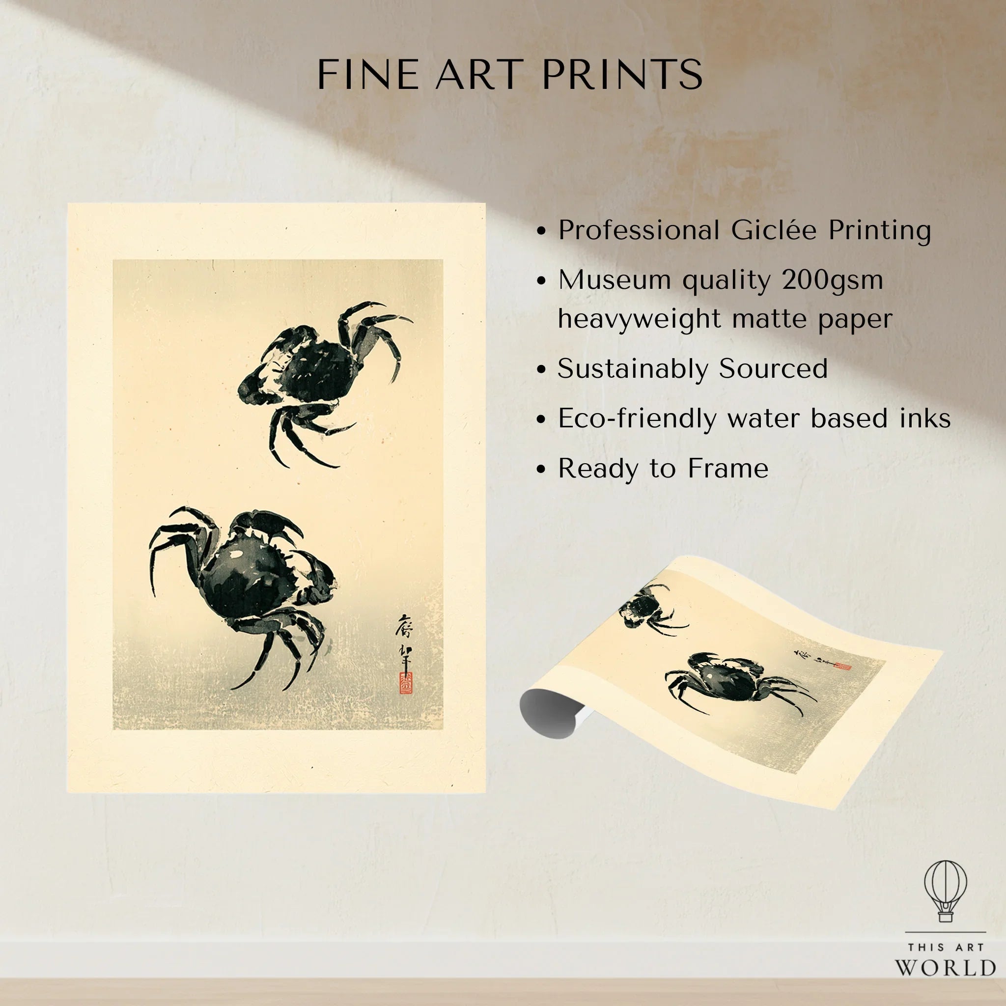 Japanese Crab Art Print – Vintage Coastal Wall Art — fine art print unframed quality details
