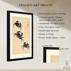 Japanese Coastal Art Print – Vintage Crab Wall Art — framed print details measurements quality details