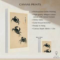 Japanese Coastal Art Print – Vintage Crab Wall Art — canvas print stretched cotton canvas details