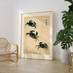Japanese Coastal Art Print – Vintage Crab Wall Art — large framed print room setting chair plant