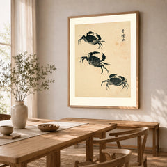 Japanese Coastal Art Print – Vintage Crab Wall Art — dining room framed print natural wood frame