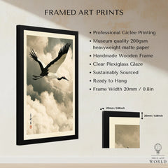 Japanese Crane Art Print – Vintage Ukiyo-e Style Wall Art — framed print details measurements quality details