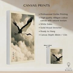 Japanese Crane Art Print – Vintage Ukiyo-e Style Wall Art — canvas print stretched cotton canvas details