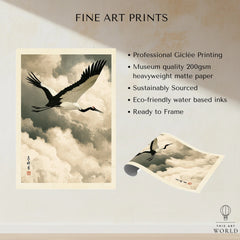Japanese Crane Art Print – Vintage Ukiyo-e Style Wall Art — fine art print unframed quality details