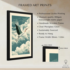Japanese Crane Wall Art – Vintage Japanese Bird Print — framed print details measurements quality details