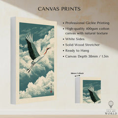 Japanese Crane Wall Art – Vintage Japanese Bird Print — canvas print stretched cotton canvas details