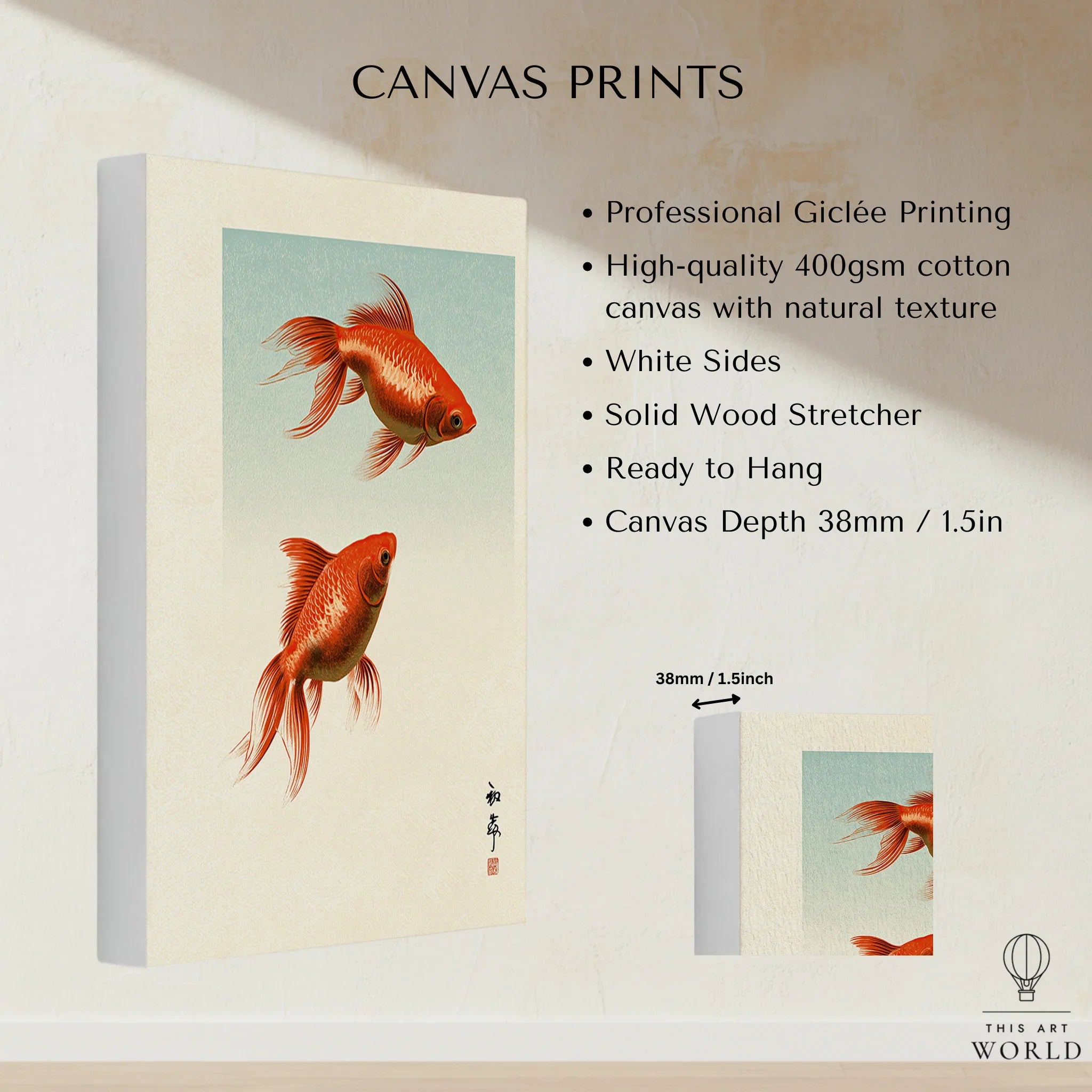 Japanese Goldfish Art Print – Vintage Japanese Wall Art — canvas print stretched cotton canvas details