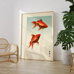 Japanese Goldfish Art Print – Vintage Japanese Wall Art — large framed print room setting chair plant