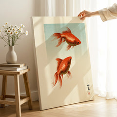 Japanese Goldfish Art Print – Vintage Japanese Wall Art — canvas print mirror edge hand holding room setting