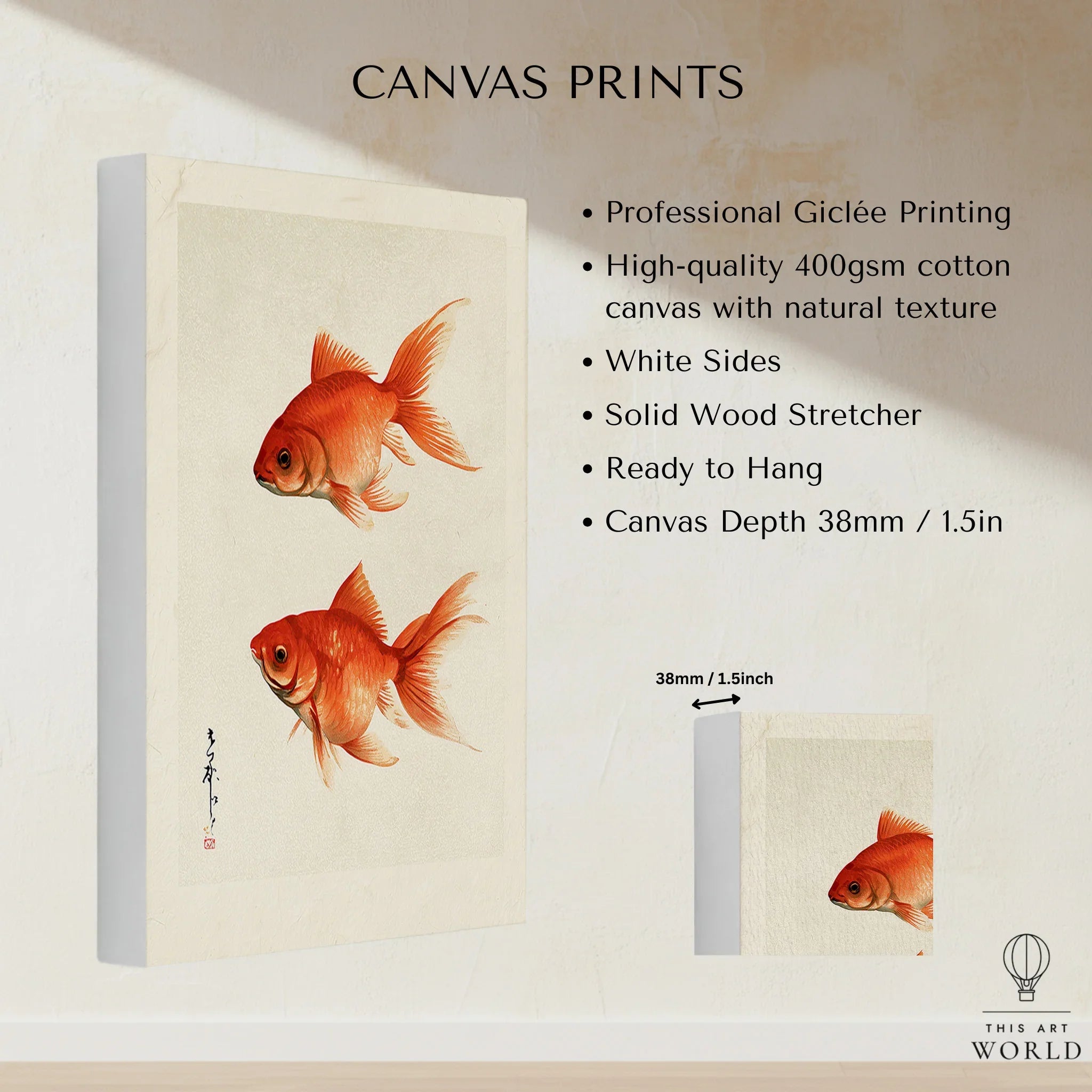 Japanese Goldfish Wall Art – Ukiyo-e Inspired Art Print — canvas print stretched cotton canvas details