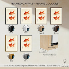 Japanese Goldfish Wall Art – Ukiyo-e Inspired Art Print — framed canvas float frame colour options